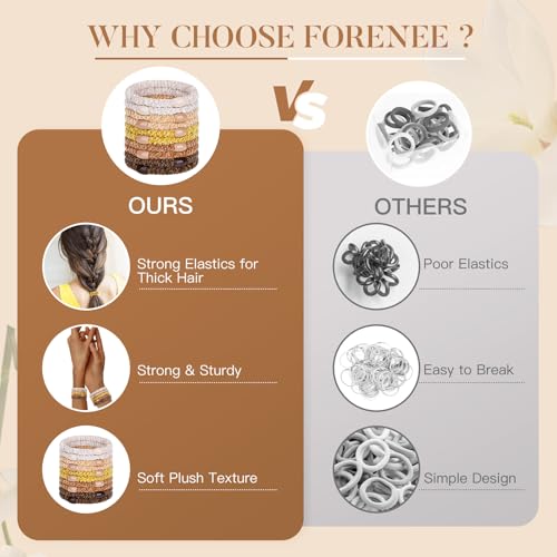 Image of FORENEE Braided Hair Ties No Damage, 10 Pcs Soft Plush Hair Bands for Women's Hair, Bracelet Hair Elastics & Ponytail Holders for Thick Hair - Terra Brown