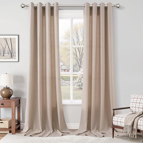 Image of Nanspring Oatmeal Linen Curtains 120 Inches Long for Living Room Grommet Semi Sheer Light Filterinig Bedroom Window Curtain Panels Neutral Tone Modern Minimalist Room Cozy Decor 52x120,2 Panels Sets