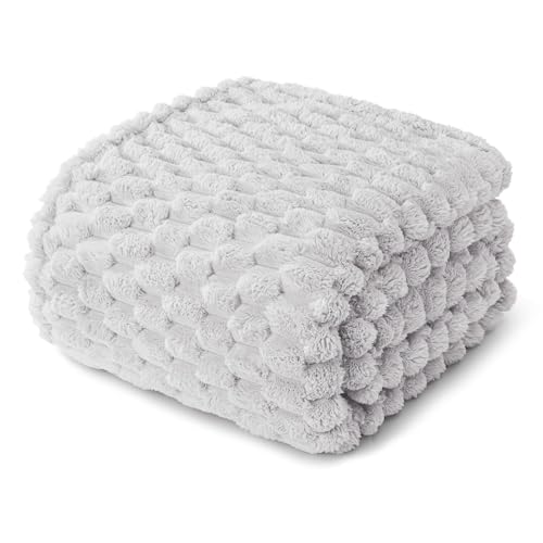 Whale Flotilla Couverture Polaire Douillette avec Motif Jacquard 3D, Jeté de Canapé, Couverture Exquise Douce et Chaude pour Toutes Les Saisons, 220 X 240 cm, Gris Clair