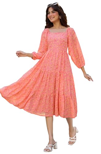 Image of Janasya Georgette Tiered Midi Women's Dresses