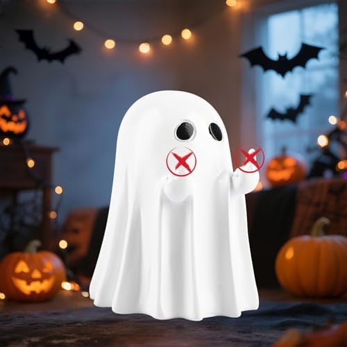Ghost Figurine, Halloween Decor Indoor Cute Finger Ghost, Resin Spooky Ghost Statue for Gift Home Party Table Office