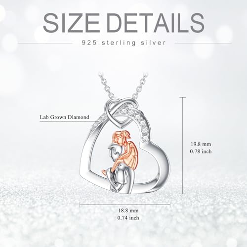 Diamond Father Daughter Necklace for Women 925 Sterling Silver Heart Pendant Necklaces with Lab Grown Diamond Jewelry Gifts for Daughters 6