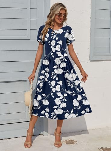 Image of Zeagoo Womens Summer Dresses Casual Aline Midi Dress Short Sleeve Floral Tshirt Dress Flowy Beach Sundresses with Pockets