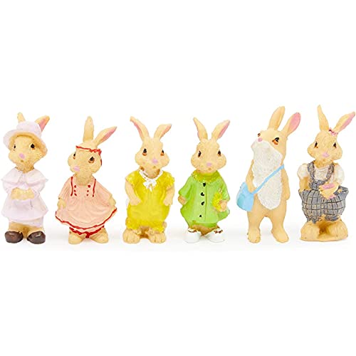 Juvale Mini Bunny Statues - Resin Figures & Miniature Easter Garden Decor - Whimsical Lawn Accents & Mini Garden Bunnies - Pack of Six Figurines - 2.2 in, Pack of 6, Blue