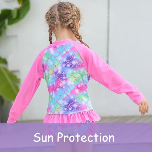 Image of BFUSTYLE Girls Swimsuit 3 Pieces Rash Guard Kids Long Sleeves Bathing Suit 3-8 Years Sun Proction Swimwear Tankini
