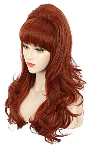 Karlery Adult Women Long Wavy Ginger Wig Big Red Costume Wig Bouffant Beehive Wig 60S 70S Themed Party Wig #TOP2