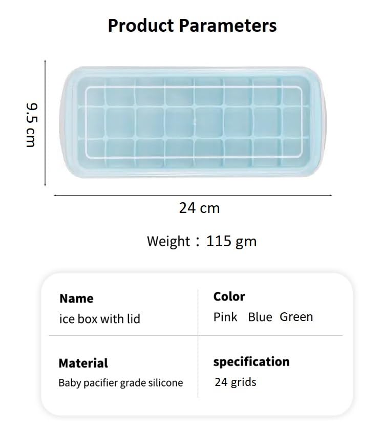 Image of Silicone Ice Cube Trays with Lid Cover, 24 Cavities Flexible Moulds for Freezer, Stackable, Multicolor, 1 Piece (Blue)