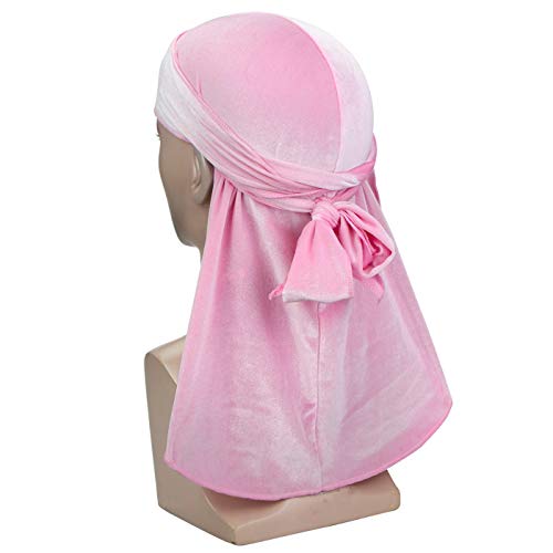 Luxury Velvet Wave Durag - Soft Durag Headwraps with Extra Long Tail and Wide Straps for 360 Waves Light Rose