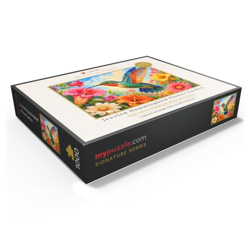 MyPuzzle Jeweled Hummingbird Flower Garden - Rompecabezas premium de 1000 piezas para adultos miniatura 3