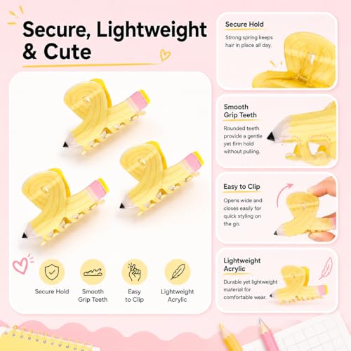 3 Pzas Pinzas para Cabello en Forma de Lápiz Amarillo para Maestras, Accesorios de Pelo miniatura 4