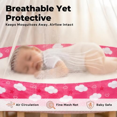 Image of VParents Sleeping Essentials with Mosquito Net & Spring, Sunny (Pink)