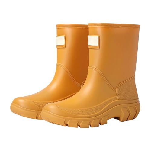 Botas de goma para mujer, medias altas, cómodas, antideslizantes, de goma, amarillo, 37.5 EU