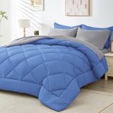 HEVUMYI Royal Blue & Light Grey Queen Comforter Set - 7-Piece All Season Bed in a Bag Queen, Ultra Soft Bedding Set with Comforter, Flat Sheet, Fitted Sheet, Pillowcases, Pillow Shams, Royal Blue