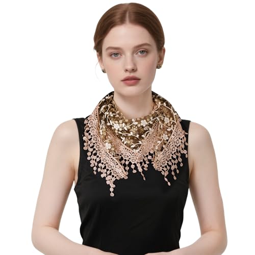 Lystaii Triangle Lace Mantilla Veil with Tassel Tulle Scarf Shawl Cathedral Head Covering Floral Chapel Veil for Mass Wedding2