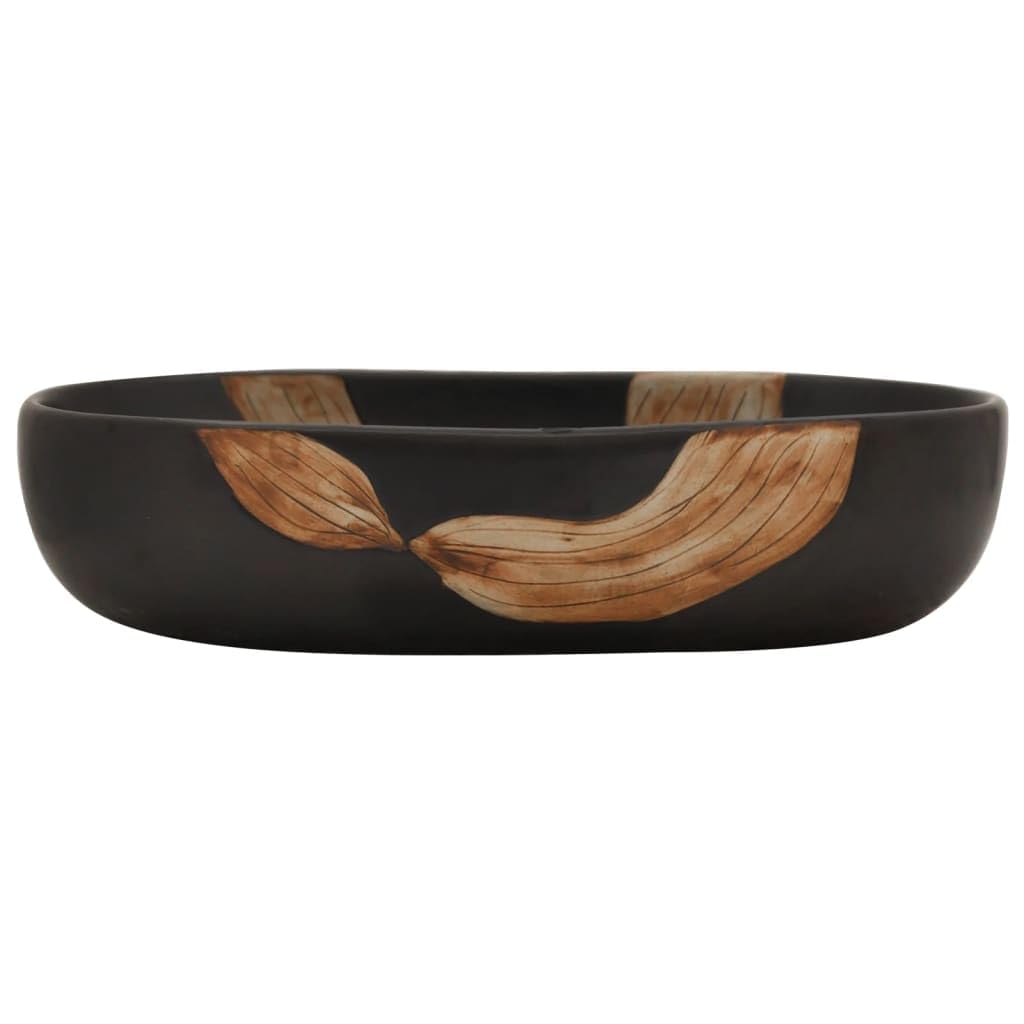 ShGaxin Lavabo sobre encimera Ovalado cerámica Negro 59x40x14 cm, Fregadero, Lavabo Baño, Lavamanos Baño, Lavatorio Casa De Banho, Mueble Lavabo sobre Encimera - 155106