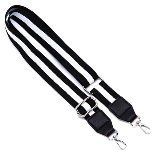 Image of S&loyoe Silver bucklePurse Straps Replacement Crossbody Bag Strap Adjustable Wide Guitar Straps for Handbags 1.5inch (Three Lines Black White Silver)