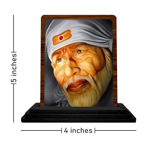Image of Panchmukhi Hanuman Wooden Idol - Glossy Finish 5x4in | Murti for Car Dashboard & Home Temple | Perfect Small Statue for Door Entrance & Puja | Enhance Spaces (sai Baba)