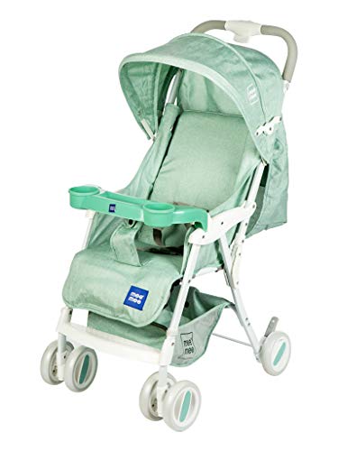Image of Mee Mee Easy to Push Baby Stroller Pram with Quick One Hand Folding | Comfortable Seating | Fully Rotating Wheels | Feeding Tray for New Born Baby /Kids (Green)