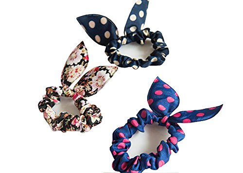 10 Pcs Child Kids Random Color Lovely Dot Rabbit Ear Hair Bow Tie Bands Ponytail Holder