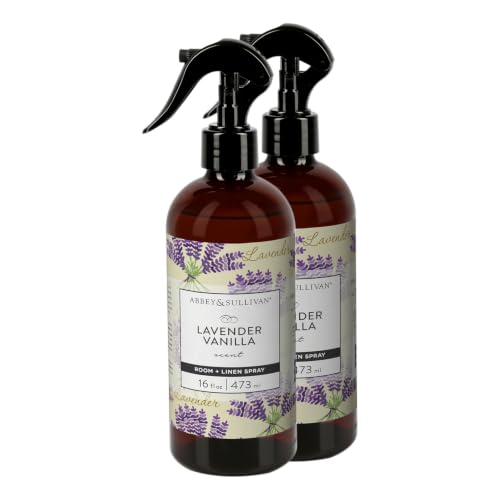 Abbey & Sullivan Linen Spray, Lavender Vanilla, Fabric Freshener and Odor Eliminator, Pack of 2, 16 oz