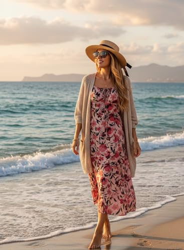 Image of BLENCOT Womens Casual Square Neck Long Sleeve Boho Floral Midi Dress Print Side Split Dresses