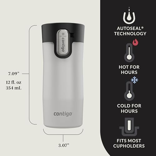 Image of Contigo AUTOSEAL West Loop Vacuum-Insulated Stainless Steel Travel Mug with Easy-Clean Lid, 12oz, Salt Frosted Pearl