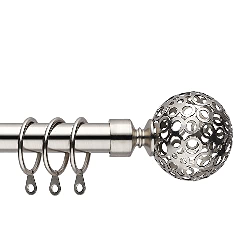 BOOM JOG 16/19mm Diameter 70-120cm Extendable Curtain Pole Set with Sphere Finials. (SATIN NICKEL). Includes Rods,Metal Ball Finials,Rings,Brackets,Fitting sets. 28-48" Single Adjustable Curtain Rod.