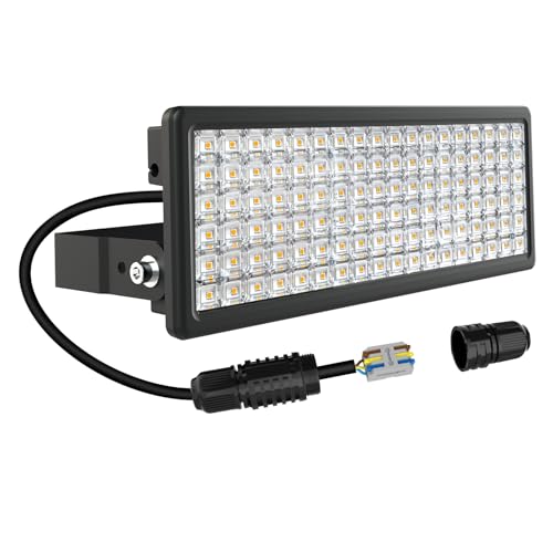 HOPEDAMAI LED Strahler Außen 100W, 14000LM Superhell LED Flutlicht 3000K Warmweiß, IP67 Wasserdicht Außenstrahler, Verstellbarer 180° Fluter mit Kabelverbinder für Hof, Garten, Garage