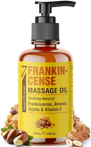 Seven Minerals Frankincense Massage Oil for Massage Therapy - 4oz - Ideal for Professional or at-Home Body Massage. Soothing Natural Blend of Almond Jojoba & Vitamin E