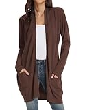 GRACE KARIN Long Cardigan for Women, Coffee Open Front Cardigans Sweater, Lightweight Business Casual Soft Knit Jacket M