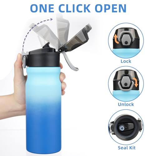 Image of BJPKPK 18 oz Water Bottle with Straw & Handle, Insulated Stainless Flask | Leak Proof Locking Lid, Thermal, Double Wall Vacuum, Keeps Hot /Cold, BPA Free, Dishwasher Safe, Travel & Sports, Sky
