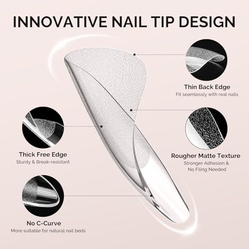 Image of MelodySusie Half Cover Short Almond X Nail Tips - 300Pcs 15 Sizes Clear Acrylic, Half Matte Press on Nails for DIY Extension & Salon Use, Pre-Shaped for Long-Lasting Manicure