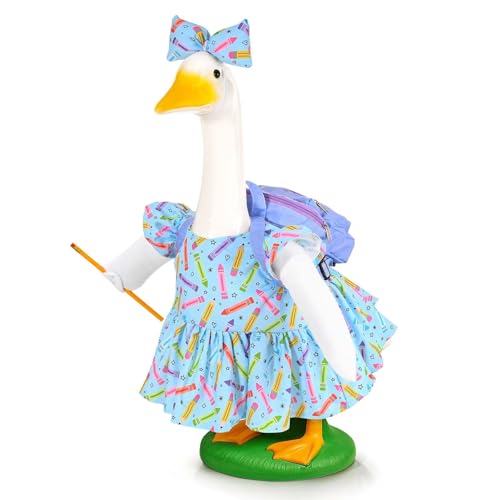 JcHrmers Back to School Goose Outfit Crayon and Pencil Goose Clothes Fits 23 Cement Plastic Geese Statue for School Classroom Outdoor Garden Yard Patio Statue Art Decor