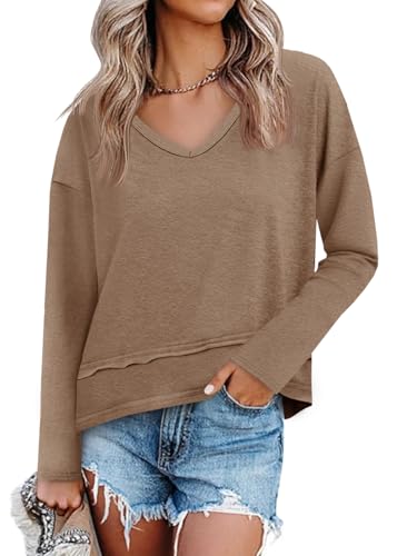 Image of Cicy Bell Womens Long Sleeve T Shirts V Neck Casual Flowy Tops Fall Fashion Loose Fit Basic Tees