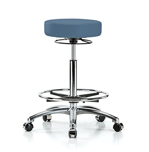 Image of Perch Chrome 360 Degree Height Adjustable Stationary Stool | Desk Height 18-23 inch | Newport Fabric