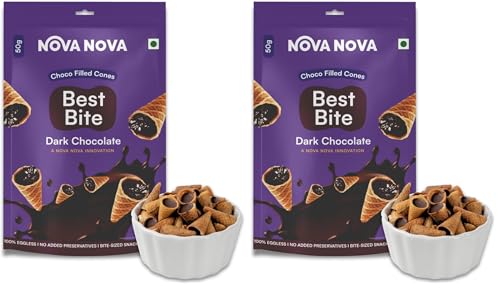 Image of NOVA NOVA Best Bite Choco Filled Cones|Dark Chocolate - Pack Of 4|100% Eggless|No Added Preservatives,100 Gram