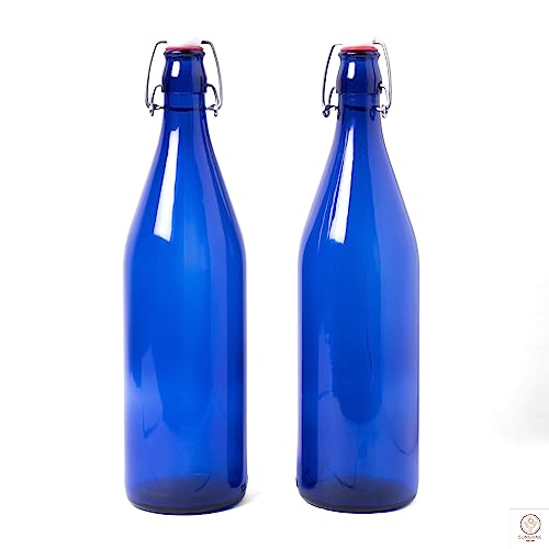 Sunshine Global Source Silica Glass Bottle with Flip Cap, 1 Litre, Set of (Blue, 2- Piece)