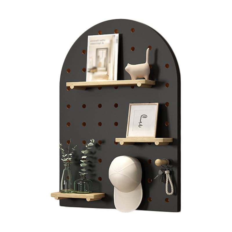 Pegboard-Anzeigetafel, modularer Organizer, Kombinationsregal, Wandhalterung, verstellbare Lagerregale und Haken für Wohnzimmer, Werkbank, Geschäft (schwarz, 60 x 80 cm-A)