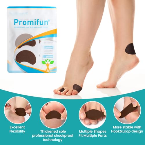 Image of Promifun Moleskin Strips with Adhesive Blister Prevention Pads 48Pcs,Brown | Mole Skin Tape Stickers for Feet Heel Shoes Padding- 4 Pre-Cut Shapes Blisert Bandage for Feet,Travel Essentials