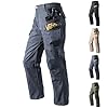 Mens Cargo Pant Winter Casual Stretch Tactical Work Trouser with Multiple Pocket Waterproof Hiking Outdoor Pants Sweatpants for Men Gray L