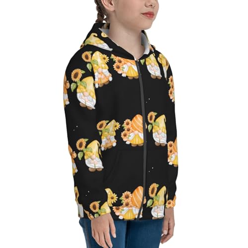 Hello Spring Sunflower Gnomes Kid Hoodies Boys Zip Up Sweatshirts Girls Pullover with Pocket4