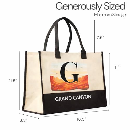 Image of Salt Earth Cotton Canvas Tote Bag - Alcatraz Island Landmark Design with Custom Initial, Durable Shoulder Bag for Women