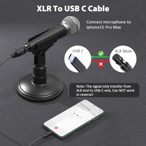 Câble XLR vers USB C de 4,6 m pour brancher un microphone sur smartphone et PC