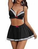Avidlove Lingerie for Women Sexy Lingerie Sets Halloween Sailor Costumes with Pleated Mini Skirt(Black02,S)