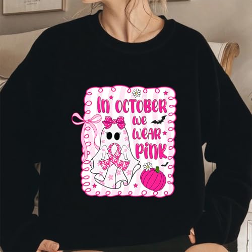 In October We Wear Pink Sweatshirt Cute Halloween Sweatshirt3