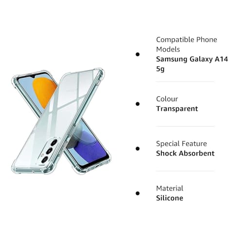Image of BOXXO Flexible Back Cover for Samsung Galaxy A14 5G | Back Cover Transparent Clear Shockproof Case Four Corner Protection | Slim Protective Mobile Phone Cover for Samsung Galaxy A14 5G