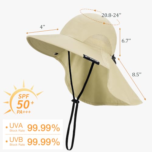 Image of Solaris Sun Hat with Neck Flap, UPF 50 Sun Protection Lightweight Sun Cap for Men Women, Wide Brim Hat for Fishing Hiking