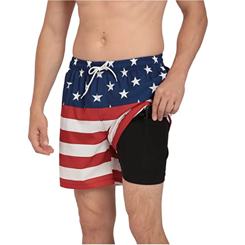 Jimlieay Mens American Flag Swimming Trunks Short Swimsuit Beach Shorts With Compression Liner Quick Dry For 4Th Of July #TOP13