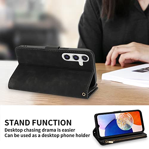 ZZXX for Samsung Galaxy A14 Wallet Case Zipper Pocket 6.6 inch,Black - image 6