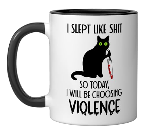 Taza de cerámica con diseño gato negro/blanco 11 oz miniatura 1